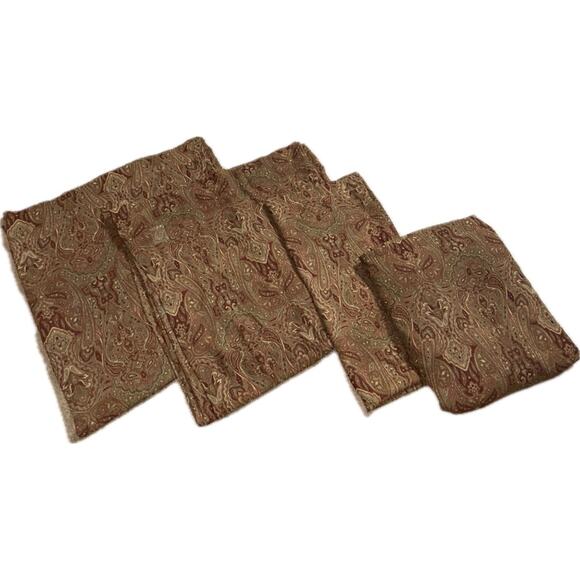 Chris Madden Set 4 Window Curtains Panels & Swag Valance Red Print Luxury Drapes - Picture 1 of 6